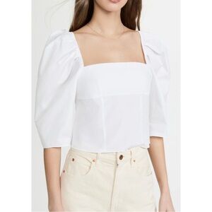 VINCE White Square Neck Half Sleeve Lightweight Cotton Poplin Top Blouse sz 8